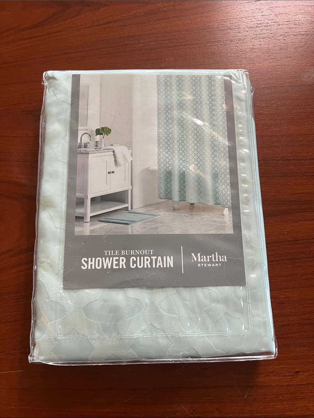 Martha Stewart Light Aqua Tile Burnout Shower Curtain